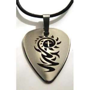    Stainless Steel Guitar Pick Necklace Flower Design Jewelry