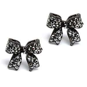    Fashion Crystal Pave Bow Ribbon Stud Earrings Hematite Jewelry