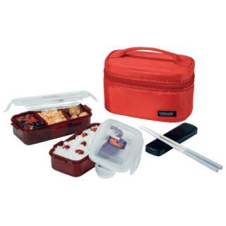 NIB Lock & Lock Square Red Lunch Box Bento Set HPL752DR  