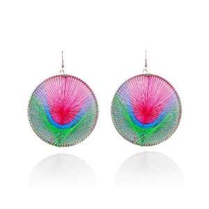  Colorful Horizon Woven Thread Round Dangling Earrings 