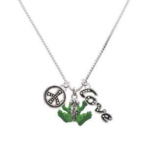  2 Tone Green Frog, Peace, Love Charm Necklace [Jewelry 