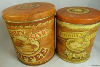 Vintage Tin Litho Canister Set Country Style Flour Sugar Tea Retro 