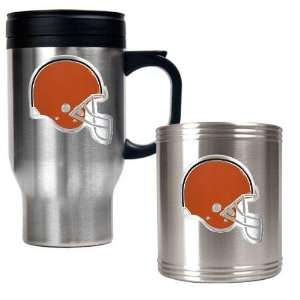  Cleveland Browns NFL Travel Mug & Stainless Can Holder Set 