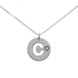   Initial Disc Pendant on 16in Box Chain Necklace Symbols in Silver
