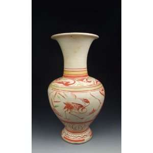  One Cizhou Ware Red&Green Coloring Porcelain Vase, Chinese Antique 
