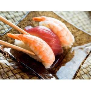  Traditional Japanese Shrimp and Tuna Sushi Rolls Stretched 