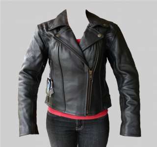 Ladies Soft Leather Brando Motorcycle Biker Jacket  