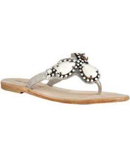Charles David silver leather Tikka jeweled thong sandals   