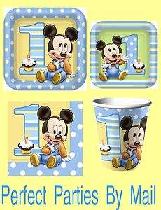 Baby Mickey Mouse First 1st Birthday plates napkins cup  
