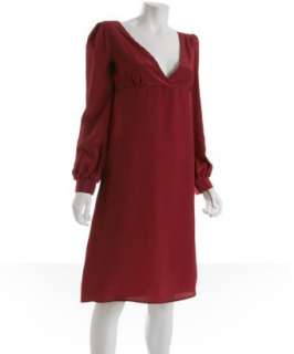 Alisha Levine red silk Laila puff sleeve dress  BLUEFLY up to 70% 