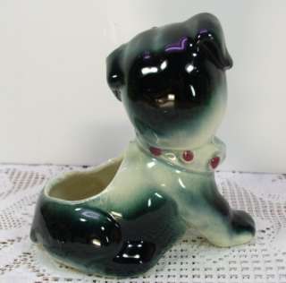   Pottery Black White Bull Dog/Doggie/Puppy Planter/Flower Pot  