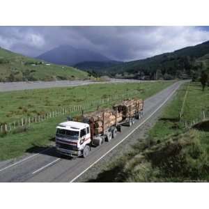 Logging Trucks on the Road Near Gisborne, East Coast, North Island 