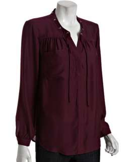 Wyatt plum long sleeve boatstitched button front blouse