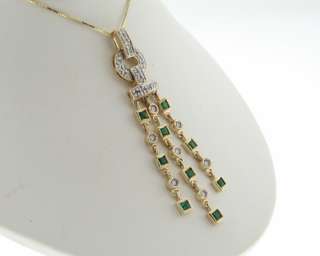 Estate Natural Emeralds Diamonds Solid 14k Gold Pendant 18 Chain 