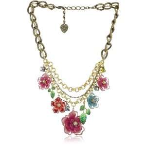   Johnson Hawaii Luau Multi Flower Frontal Statement Necklace Jewelry