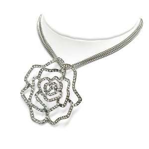  Crystal Flower Rose Pendant Multi Strand Chain Necklace 