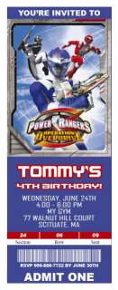 Set of 10 Power Rangers Personalized Ticket Invitations  