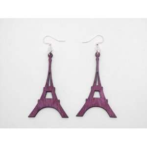  Fuschia Eiffel Tower Wooden Earrings GTJ Jewelry