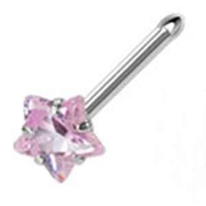  20g Surgical Steel Nose Ring Stud with Pink Gem Star 20 