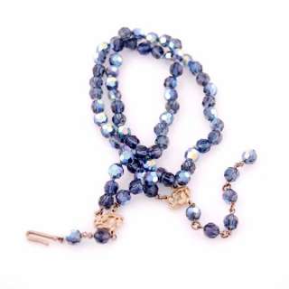 Vintage Aurora Borealis Blue Crystal Necklace 1950S  