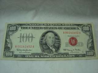1966 One Hundred Dollar Bill,Red Seal United States Note $100  