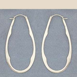 Sterling Silver Flat Long Oval Latch Hoop Earrings  