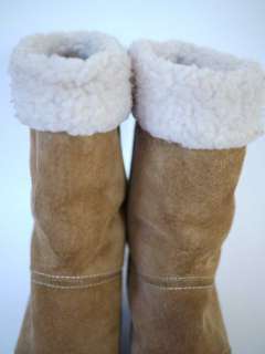 Vtg 70s Hush Puppies Suede Faux Shearling Calf Boots 7  