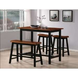    Black and Oak Counter Height Pub Set with Bench