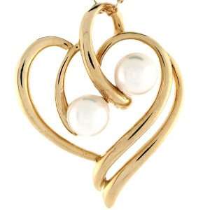   Solid Gold Two Freshwater Pearl Heart Beautiful Charm Pendant Jewelry