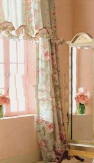 VALANCE~Glynda Turley~Aqua,Pink ROSE GARDEN Floral~Rod Pocket 