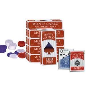   Plastic Poker Chips and Two Decks Jumbo Index Playing Cards Sports