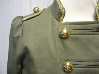 Military style lined jacket khaki & gold trim with nipped in peplum 