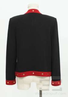 St. John Collection Black Knit Gold Studded Red Trim Jacket Size 10 