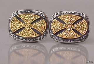   New KONSTANTINO Mens 18K Gold Sterling Silver Maltese Cross Cufflinks