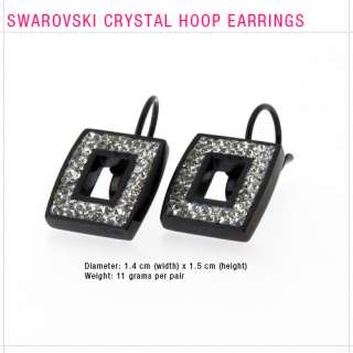  Hoop Huggie Swarovski Crystal Black Stainless Steel Fashion Earrings 