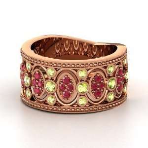  Renaissance Band, 18K Rose Gold Ring with Peridot & Ruby Jewelry