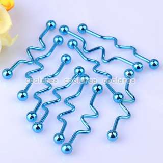 Stainless Steel Blue Twist Tongue Ring Bar Body Jewelry Piercing 14GA 
