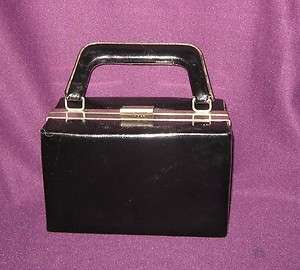 Vintage Purse Pocketbook Handbag Black Box Top Grab Handle  