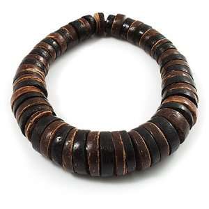 Button Shape Wood Flex Bracelet (Dark Brown & Black)