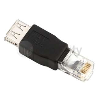 Blk USB A Female to Ethernet RJ45 Male Router Adapter  