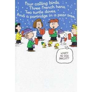 Greeting Card Christmas Peanuts Four Calling Birds, Three French Hens 