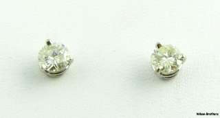  Natural Diamond Womens Stud Earrings Vintage   14k White Gold A+