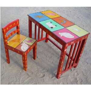    Solid Wood Red Hand Painted Kids Study DeskTable Furniture & Decor