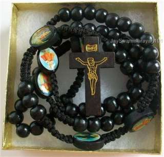 Catholic Black Wooden Rosary Beads Mens Religeous Necklace 27 W 