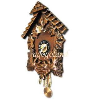 Mini Hand Carved Birds Leaves Wooden Cuckoo Wall Clock  