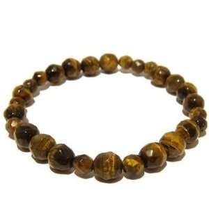 Tigers Eye Bracelet 12 Stretch Faceted Golden Brown Chatoyant Natural