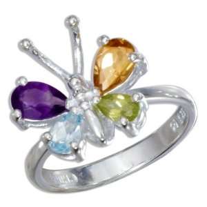   , Citrine, Blue Topaz and Peridot Butterfly Ring (size 06) Jewelry