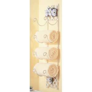   Magnolia White Metal Bathroom Bath Towel Rack Holder: Home & Kitchen